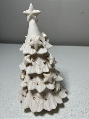 Vintage Porcelain Holiday Tree - With Gold Trim Uses Batteries